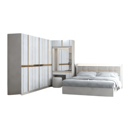 ชุดห้องนอน + ที่นอน PVC 6 ฟุต WISDOM DESIGN FURNITURE รุ่น RACHEL80/80/80 สีขาว/ครีม_0